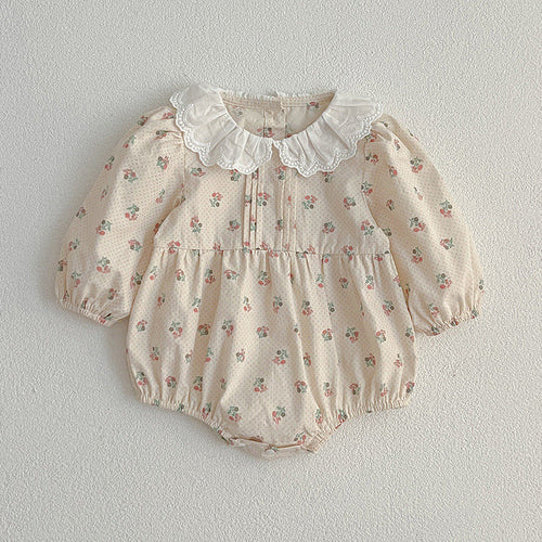 Adorable Baby Doll Collar Onesies And Floral Pattern Girls’ Dress –