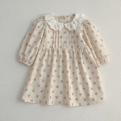 Adorable Baby Doll Collar Onesies And Floral Pattern Girls’ Dress –