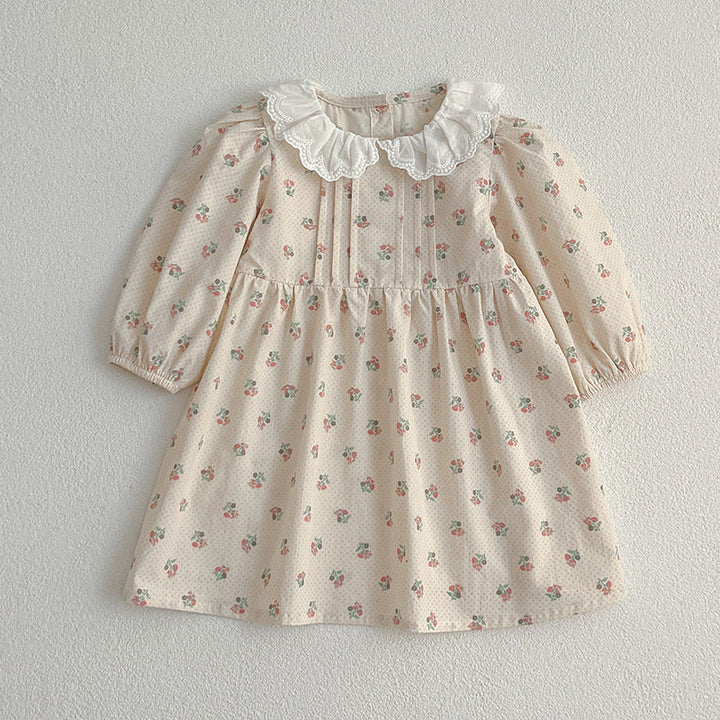 Adorable Baby Doll Collar Onesies And Floral Pattern Girls’ Dress –