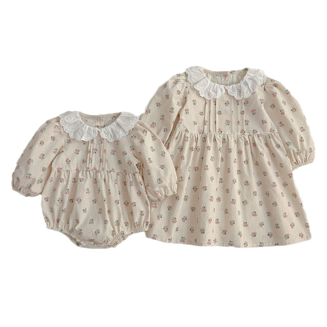 Adorable Baby Doll Collar Onesies And Floral Pattern Girls’ Dress –