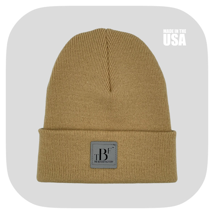 The Beanie Factory Cuffed Winter Hat, Made in U.S., Beige Beanie