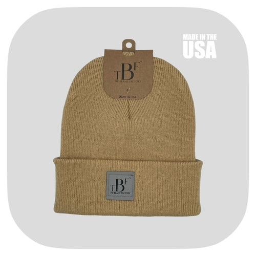 The Beanie Factory Cuffed Winter Hat, Made in U.S., Beige Beanie