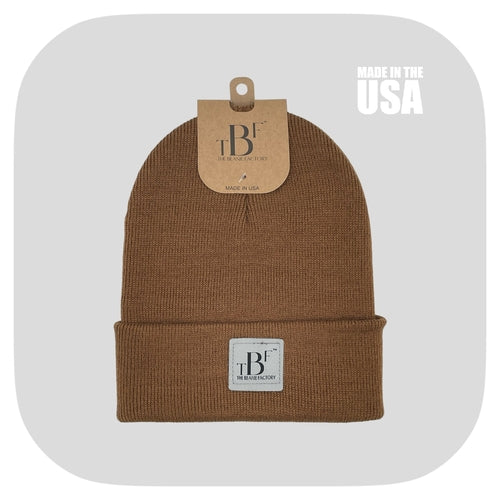 The Beanie Factory Cuffed Winter Hat, Made in U.S., Beige Beanie