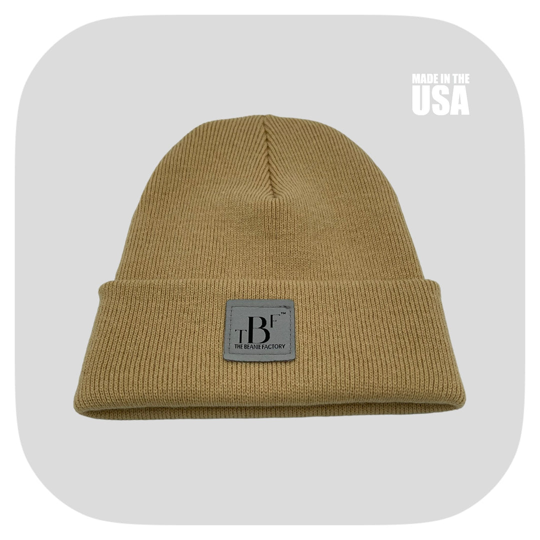 The Beanie Factory Cuffed Winter Hat, Made in U.S., Beige Beanie