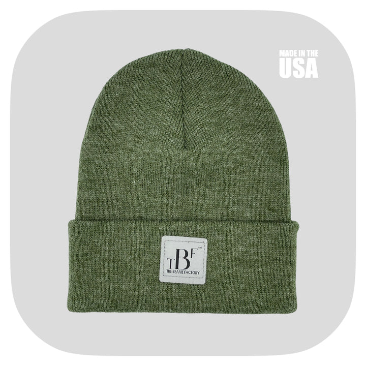 The Beanie Factory Cuffed Winter Hat, Made in U.S., Green Beanie