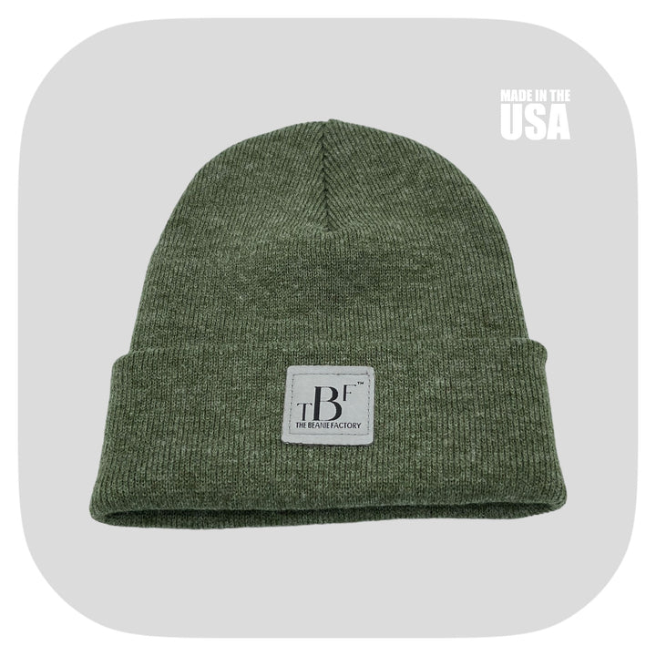 The Beanie Factory Cuffed Winter Hat, Made in U.S., Green Beanie