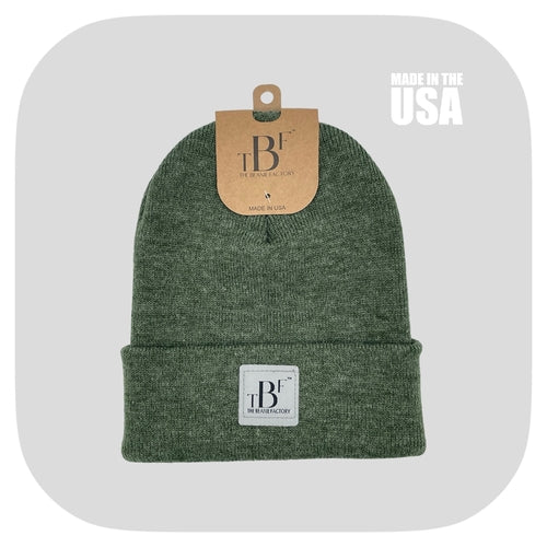 The Beanie Factory Cuffed Winter Hat, Made in U.S., Green Beanie