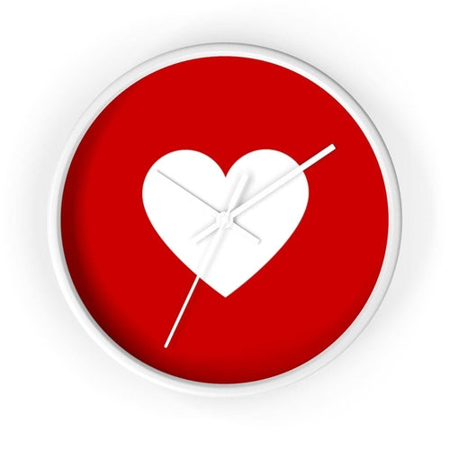 Wall Clock, Red And White Heart Print