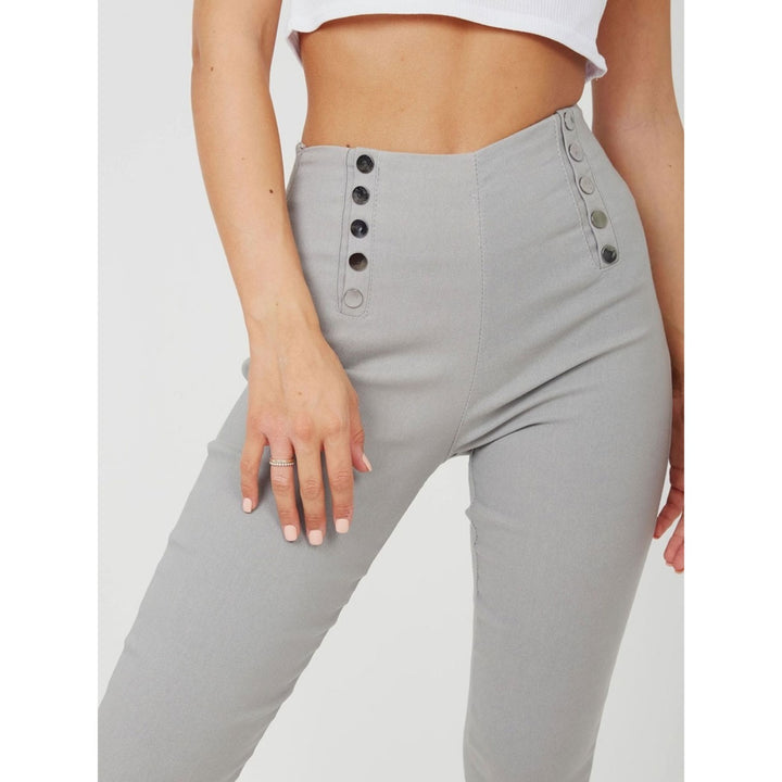 Mock Button High Waisted Jeggings - Black/Navy/Grey/Red/Khaki/Camel